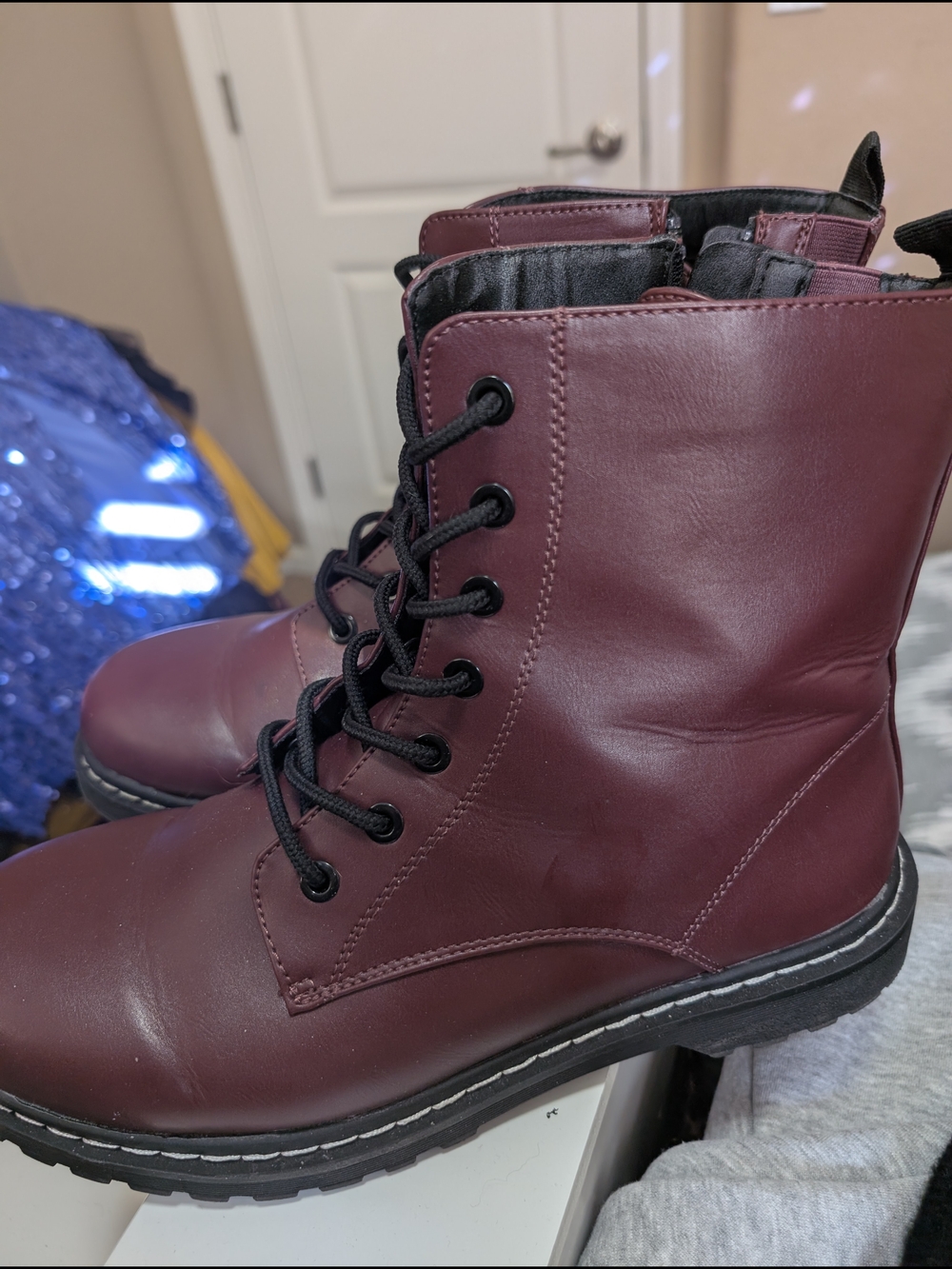 Burgundy Combat Zip-Up Boots